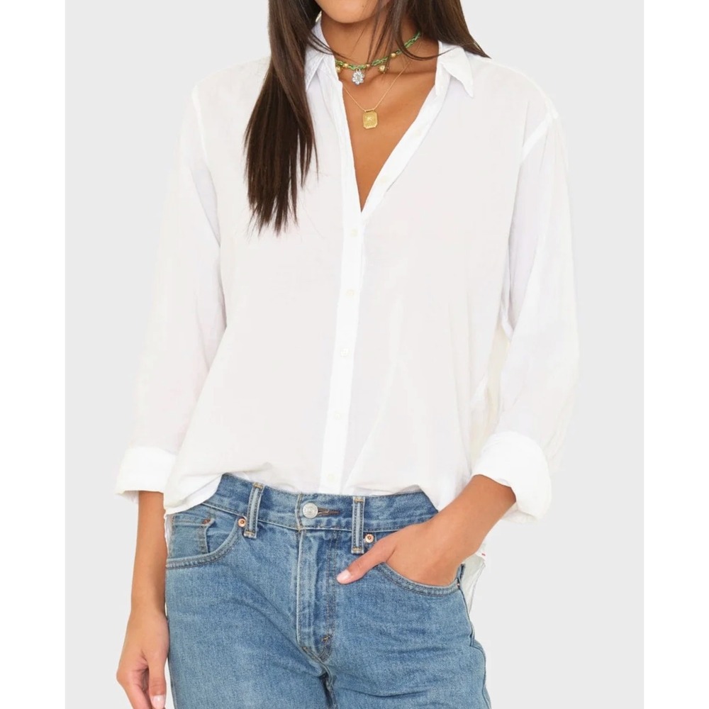 Xirena White Sheer Cotton Button Down Shirt Long Sleeve Relaxed Fit Small USA